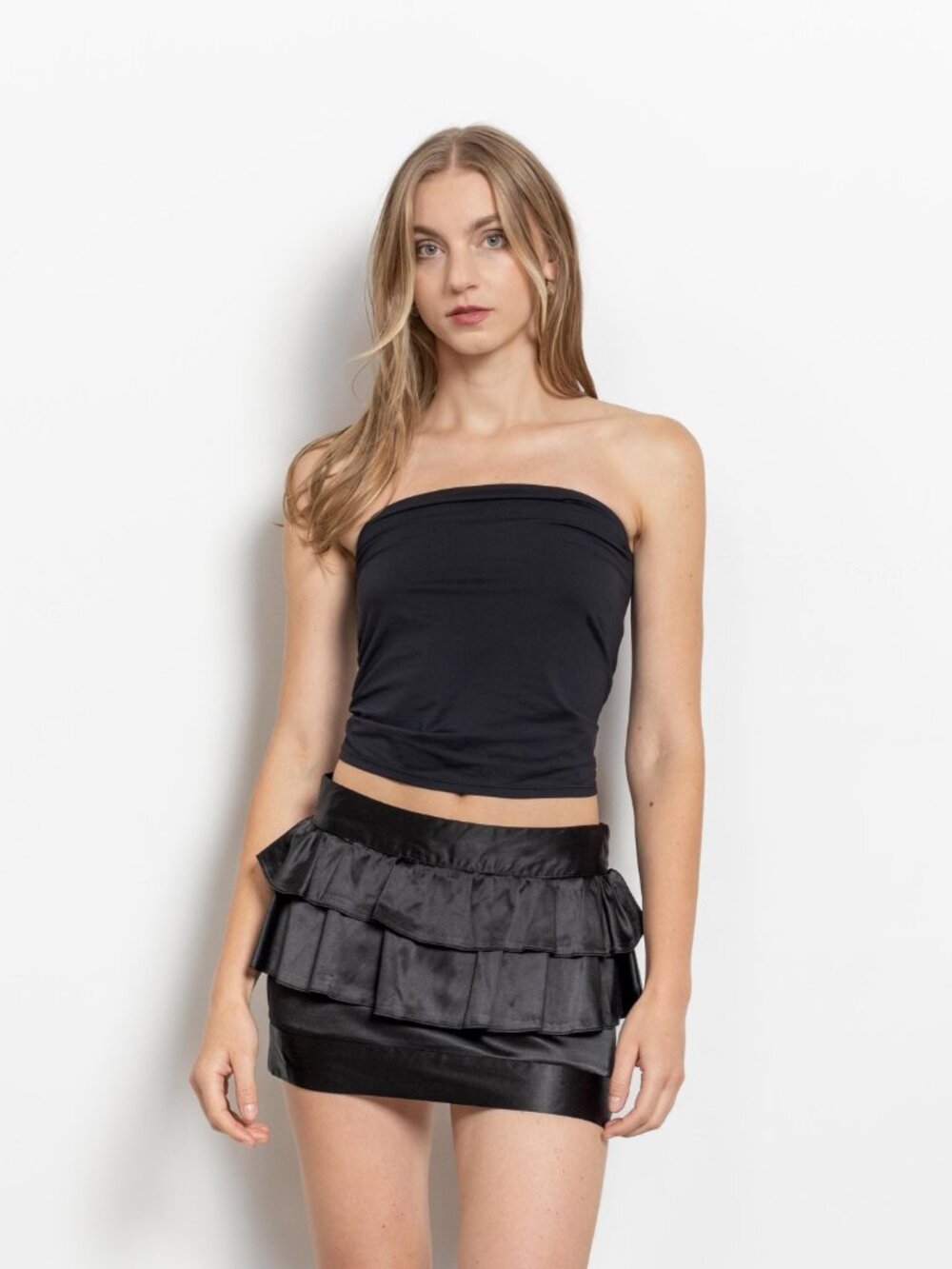 Black RUFFLED Y2K MINI SKIRT Vintage 2000'S Frilly Low Rise Xs
